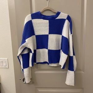 Blue and White Checkered Sweater